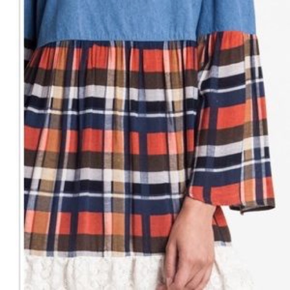 PLAID/LACE/DENIM DRESS - Picture 3 of 4